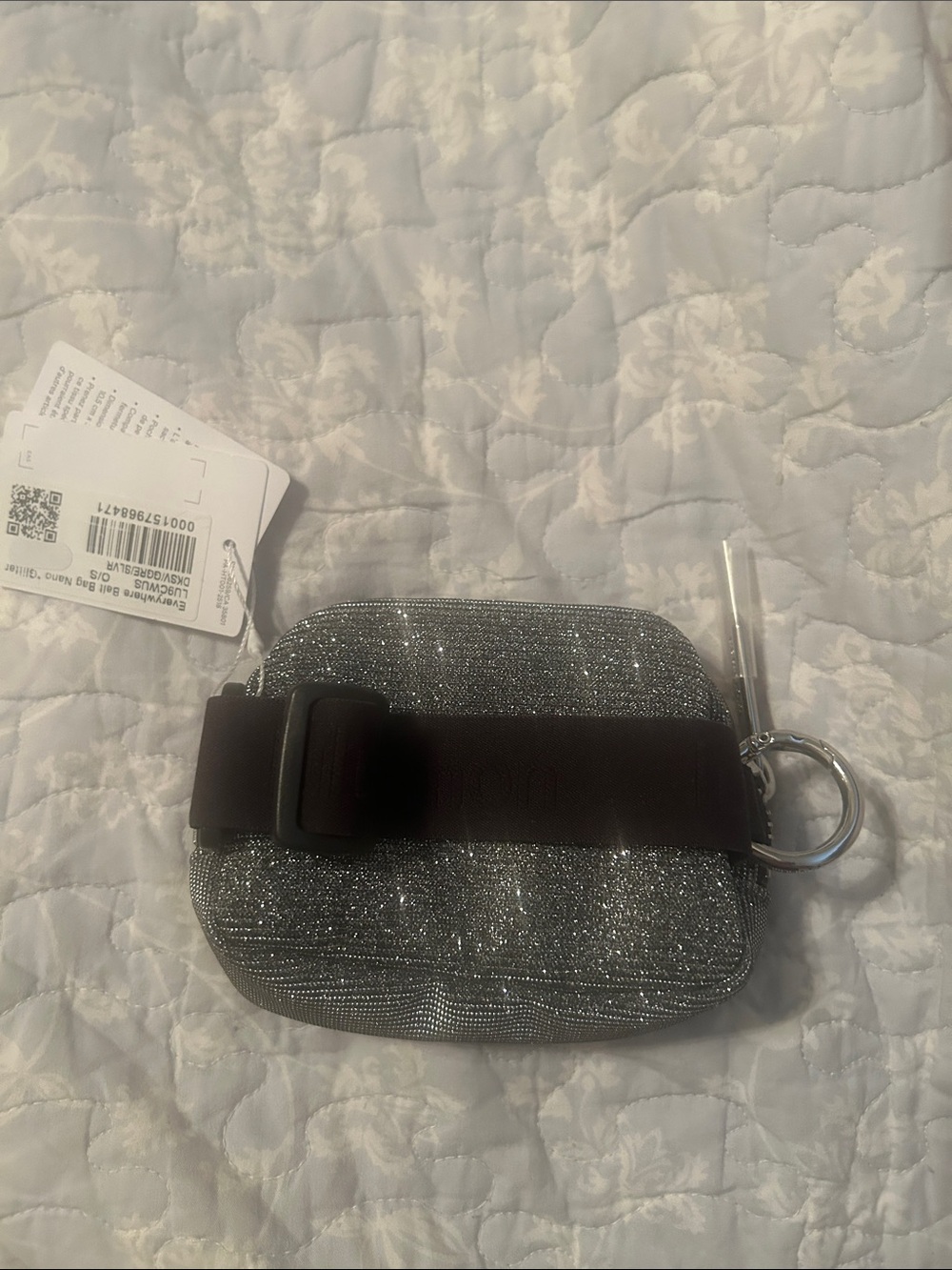 Silver Glitter lululemon nano glitter Bag with Black hand or leg strap.